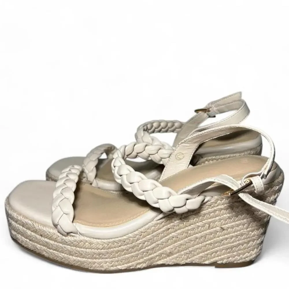 White braided platform sandals with